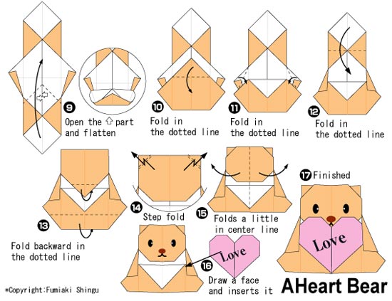 手工折纸图解教程:折爱心小熊