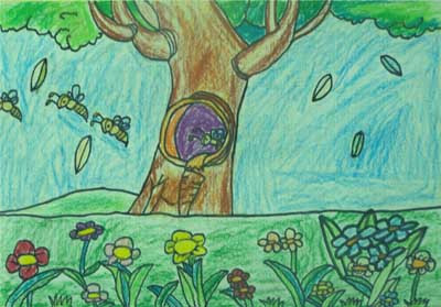 这是一幅关于春天的儿童画,画面设计合理,色彩运用恰当,值得学习!
