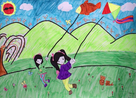 这幅关于春天的儿童画制作精美,图画搭配漂亮,充满小作者的奇思妙想图片