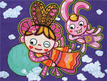 中秋节儿童画:花好月圆