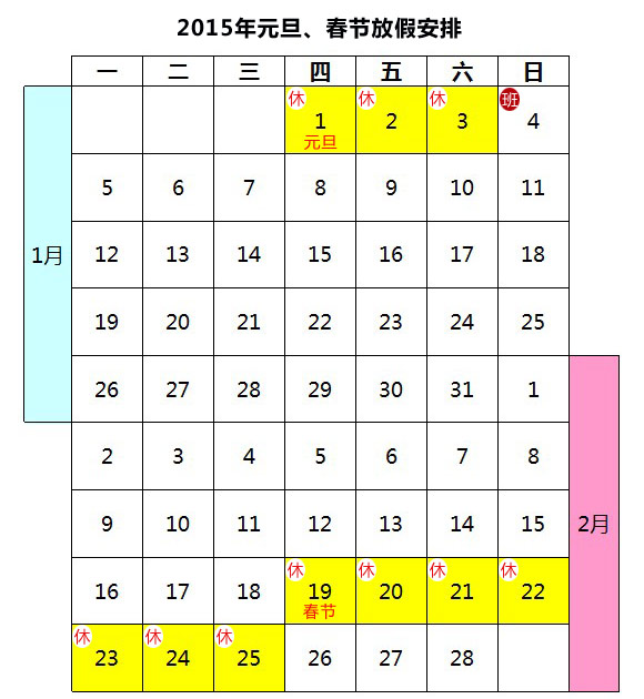 【2015年春节放假安排时间表】