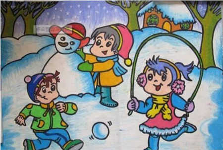 春节儿童画:打雪仗
