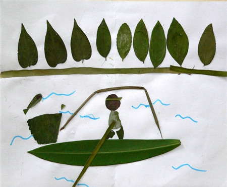 树叶贴画作品 银杏树叶