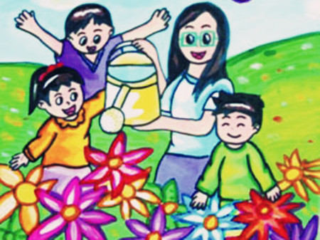 教师节儿童画:被幸福的感觉充斥的一天_教师节