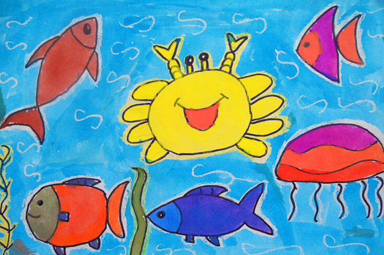 海底世界儿童画:游海底世界